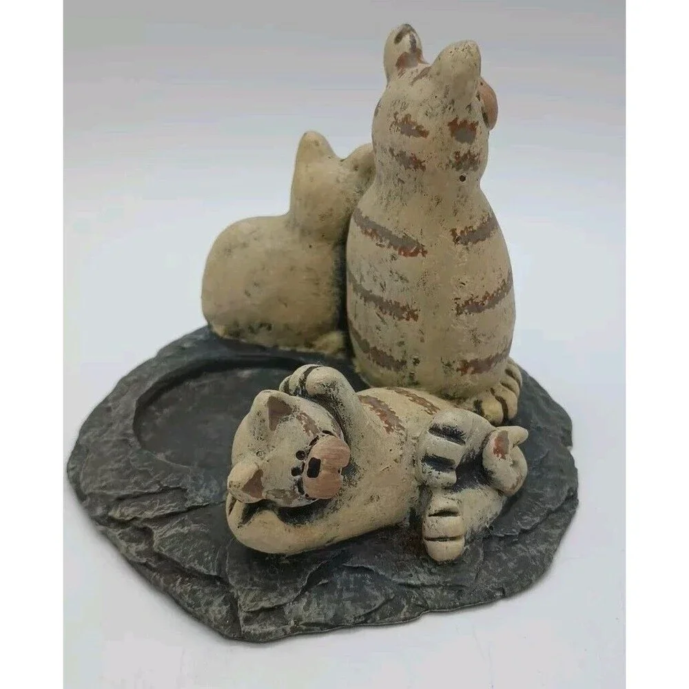 Vtg Crazy Mountain Cat Trio Votive Candleholder Tabby Kitten Tea light Figural